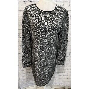 Paperwhite Black and White Knit Dress Women’s Long Sleeve Stretch Medium
